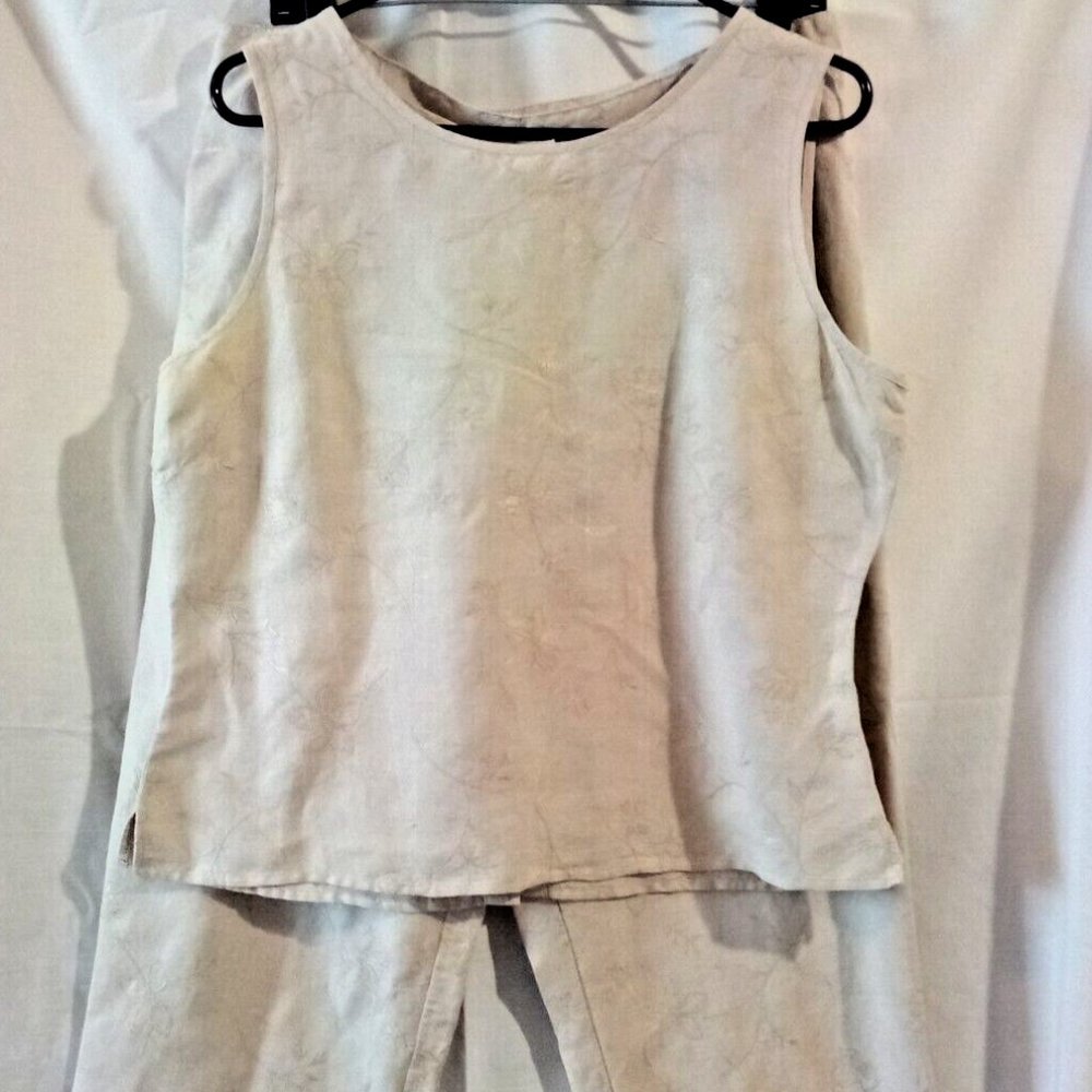 Vintage Linen 2pc Capri Pant Suit w/ Sleeveless Top Size 14